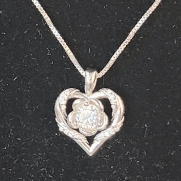 Elegant Sterling Silver, Moissanite Heart Necklace - Picture 2 of 3